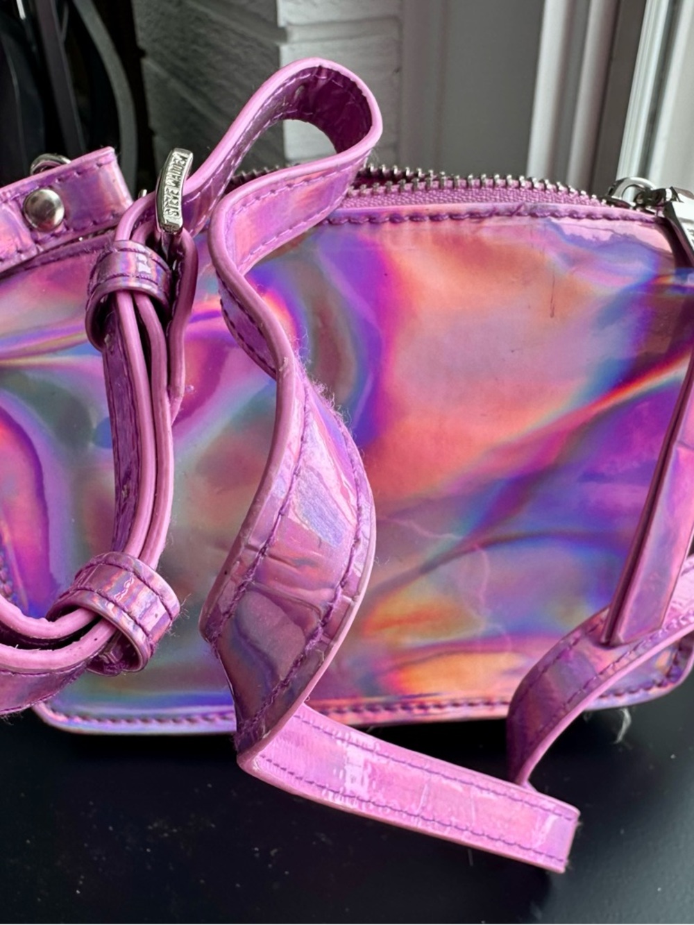 Steve Madden Iridescent Pink Crossbody Bag with Rhinestone Accent